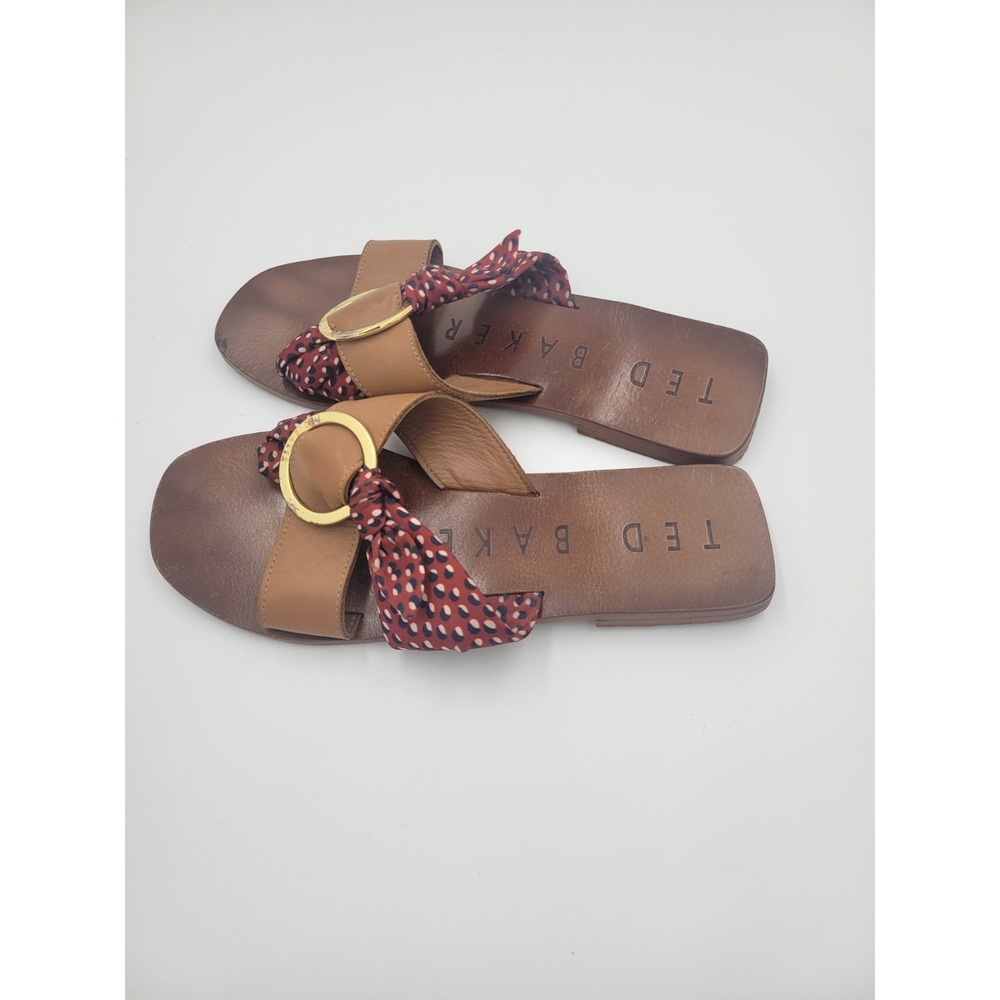 Ted Baker Maliyar Polka‎ Dot Leather Scarf Sandals Flats Sz 38.5 - Picture 4 of 6